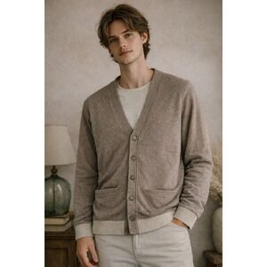 All-Son Mens size Medium Brown Heathered Cotton Button Front Cardigan Sweater S